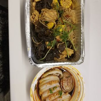 MáLà Project Bryant Park - Dry Pot (tofu skin, corn, wood ear, enoki mushroom) and Liangfen of Happy Tears - Dim Sum Near Me - New York, New York