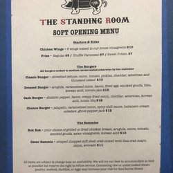 The Standing Room - Soft Opening Menu