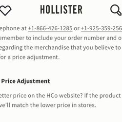 Hollister - States on the website - will price match
