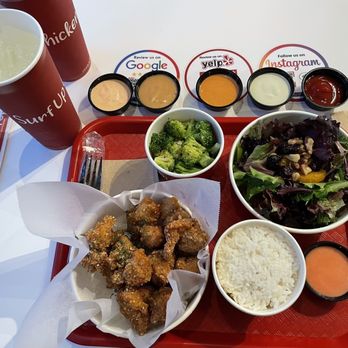 Elite Week: Surf Up Chicken - Number 3, Crispy Chicken, Rice, Greens, Side Salad, Fountain Drink - Yelp Events Near Me - Carlsbad, California Elite Week: Surf Up Chicken - Number 3, Crispy Chicken, Rice, Greens, Side Salad, Fountain Drink - Yelp Events Near Me - Carlsbad, California