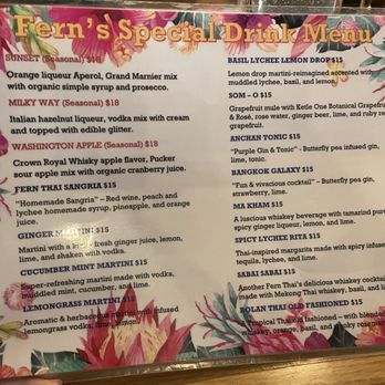 Fern Thai on Main - Special drinks menu - Thai Near Me - Bellevue, Washington