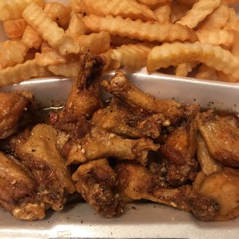 Wing N Burger - Honey garlic wings and French fries (wings could be bigger but I like them) - Burgers Near Me - Morrow, Georgia Wing N Burger - Honey garlic wings and French fries (wings could be bigger but I like them) - Burgers Near Me - Morrow, Georgia