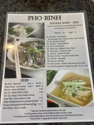 Menu photo 6 Pho Binh Houston, TX