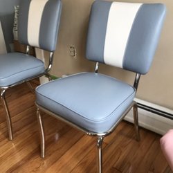 The brand new reupholstered chairs after David dropped them off. I love it!