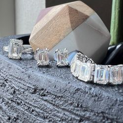 Emerald cut diamond engagement ring, earrings and tennis bracelet. Over 40ctw in total!!!