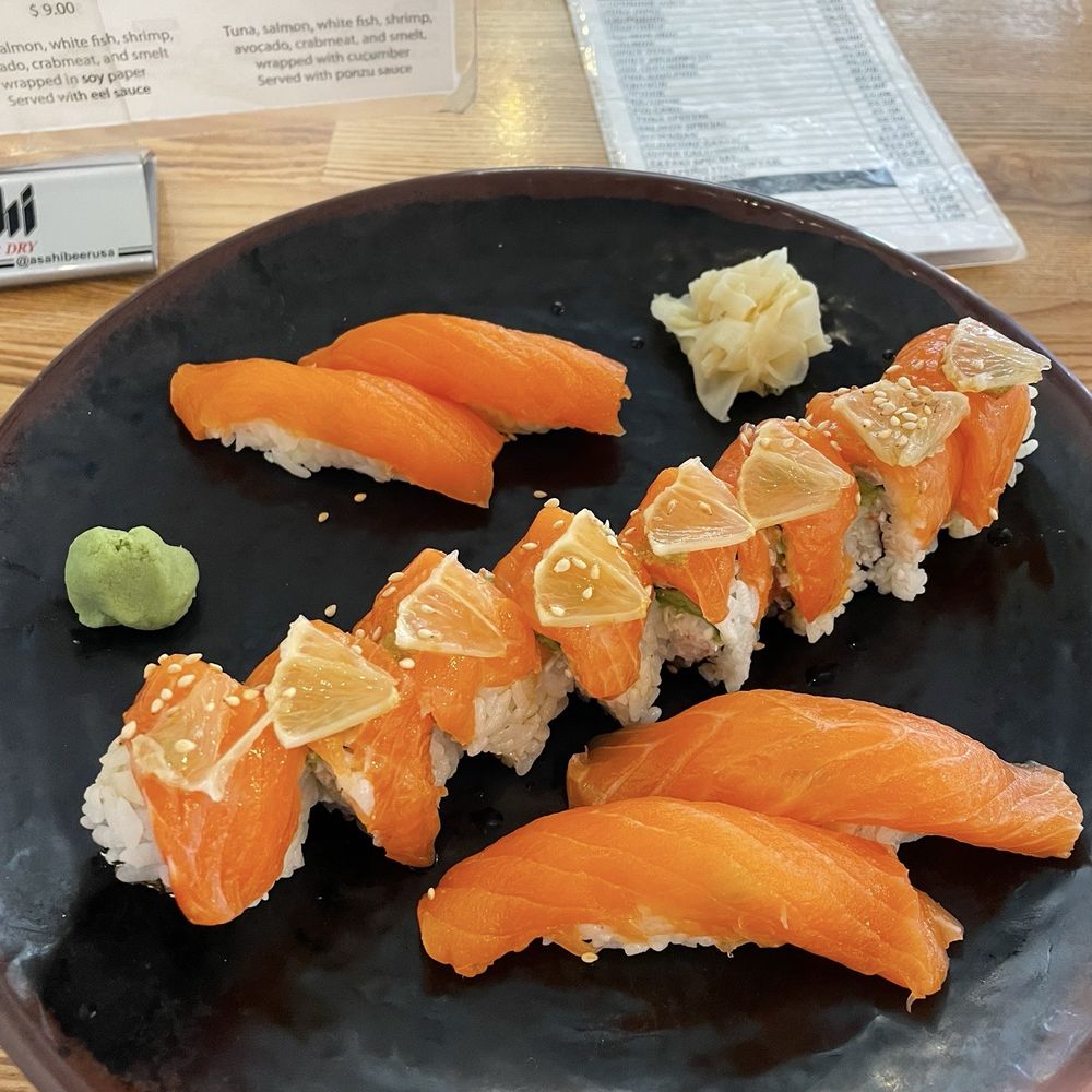 Full Moon Sushi - Salmon sushi and Lemon Salmon roll - Japanese Near Me - San Clemente, California Full Moon Sushi - Salmon sushi and Lemon Salmon roll - Japanese Near Me - San Clemente, California