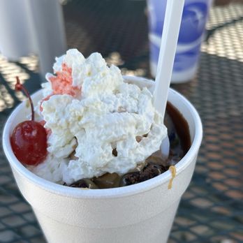 Blue Sky Ice Cream & Hamburger - P.M.S. - the good kind! (Choc ice cream, brownie, pb sauce, hot fudge, etc) - Ice Cream & Frozen Yogurt Near Me - Romulus, Michigan Blue Sky Ice Cream & Hamburger - P.M.S. - the good kind! (Choc ice cream, brownie, pb sauce, hot fudge, etc) - Ice Cream & Frozen Yogurt Near Me - Romulus, Michigan