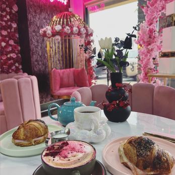Spirit Made Cakes  - Ham & cheese croissant, rose latte , tea - Custom Cakes Near Me - Clovis , California