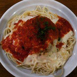 The Meatball Revolution - Giant meatball with cream sauce and marinara sauce
