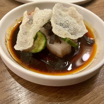 Vernick Fish - yellowtail crudo, black garlic ponzu, cucumber, rice cracker - Seafood Near Me - Philadelphia, Pennsylvania Vernick Fish - yellowtail crudo, black garlic ponzu, cucumber, rice cracker - Seafood Near Me - Philadelphia, Pennsylvania