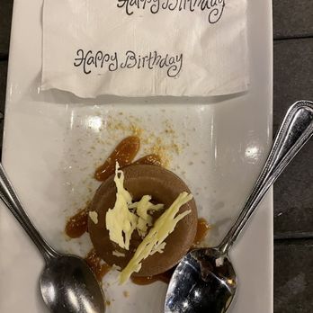 Catch 27 - Birthday dessert, love the napkin what a great touch - Southern Near Me - Saint Augustine, Florida