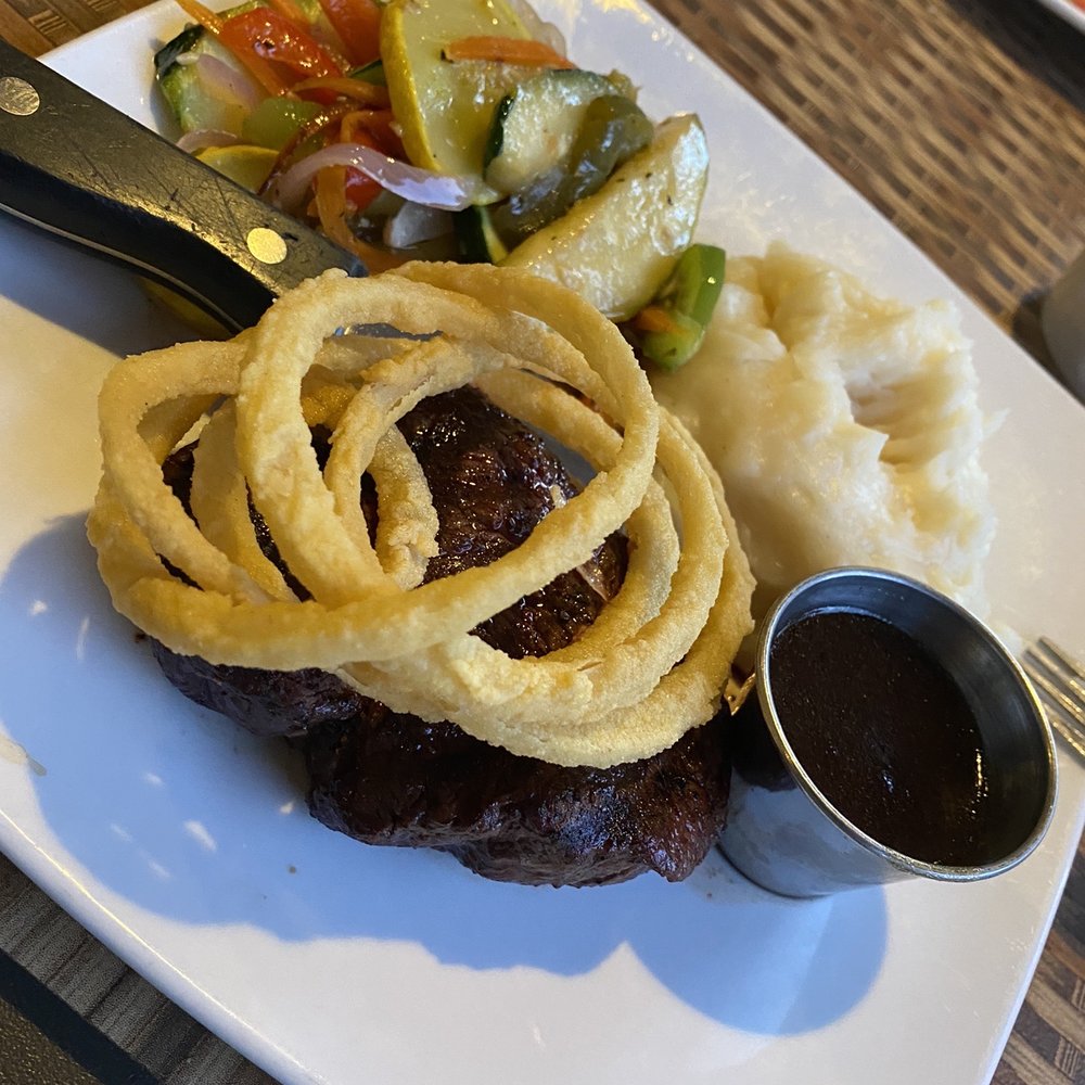 Kelley's Row - Filet mignon with crispy fried onions, mashed potatoes and chef's vegetables. Perfectly cooked! - American Near Me - Somersworth, New Hampshire Kelley's Row - Filet mignon with crispy fried onions, mashed potatoes and chef's vegetables. Perfectly cooked! - American Near Me - Somersworth, New Hampshire