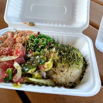 Jus' Poke - Half original, half spicy with pickled cucumbers and seaweed salad. So so delicious - Hawaiian Near Me - Redondo Beach, California Jus' Poke - Half original, half spicy with pickled cucumbers and seaweed salad. So so delicious - Hawaiian Near Me - Redondo Beach, California
