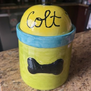 Craft Haus Pottery and Clay Studio - Finished dog treat jar after firing - Paint & Sip Near Me - North Palm Beach, Florida Craft Haus Pottery and Clay Studio - Finished dog treat jar after firing - Paint & Sip Near Me - North Palm Beach, Florida