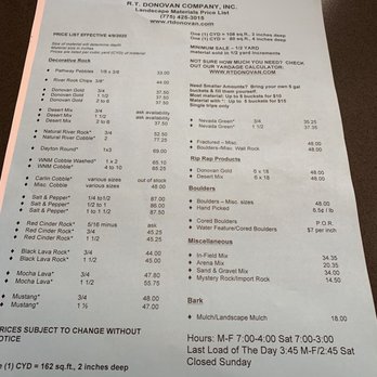 Donovan R T Co - Price sheet - Nurseries & Gardening Near Me - Sparks, Nevada