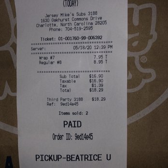 Jersey Mike's Subs - THIS was on the bag and what i ORDERED. - Sandwiches Near Me - Charlotte, North Carolina