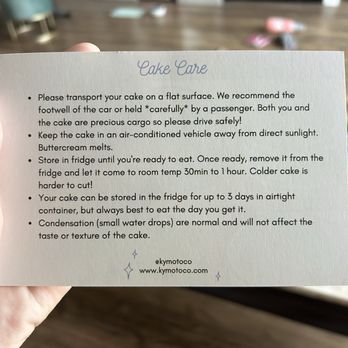 Kymoto Co - Cake care instructions - Custom Cakes Near Me