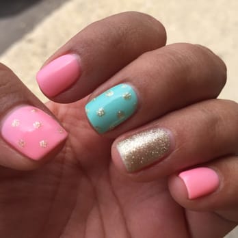 Magic Nails - Shellac colors 175 and 173 with gold polka dots design by Jenny! She is so amazing and does such a quality job!! - Nail Salons Near Me - Ypsilanti, Michigan