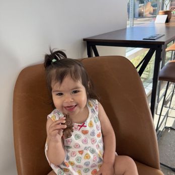 Stories Cafe - April enjoying her chocolate treat and orange juice - Coffee & Tea Near Me - Whittier, California