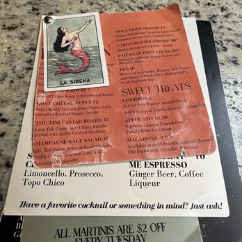 La Sirena Cocktails - Menu - Steakhouses Near Me - San Angelo, Texas
