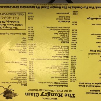 The Hungry Clam - Menu (sorry it's upside down!!) - Seafood Near Me - Brookings, Oregon The Hungry Clam - Menu (sorry it's upside down!!) - Seafood Near Me - Brookings, Oregon