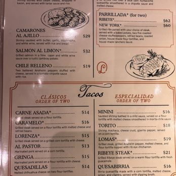 Lomas Cocina de Mexico - Menu (back) - Mexican Near Me - Chandler, Arizona