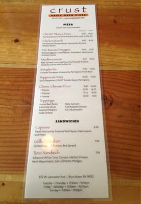 Menu photo 2 Crust Brick Oven Pizzeria Bryn Mawr, PA