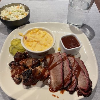 Jack Stack Barbecue - Freight House - Brisket and Burnt Ends combo with cheesy corn and cole slaw - all delicious, but the burnt ends were absolutely the star of the show! - Barbeque Near Me - Kansas City, Missouri Jack Stack Barbecue - Freight House - Brisket and Burnt Ends combo with cheesy corn and cole slaw - all delicious, but the burnt ends were absolutely the star of the show! - Barbeque Near Me - Kansas City, Missouri