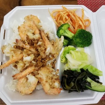 Kahuku Shrimp Go-Rae - Garlic Shrimp plate comes with white rice and 4 banchan - Food Stands Near Me - Honolulu, Hawaii Kahuku Shrimp Go-Rae - Garlic Shrimp plate comes with white rice and 4 banchan - Food Stands Near Me - Honolulu, Hawaii