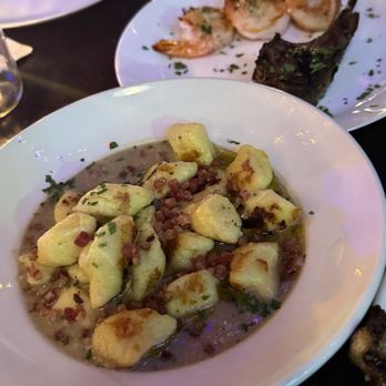 Barnacle Bud's - Carbonara Gnocchi w/shrimp add-on for the Ribeye - Seafood Near Me - Milwaukee, Wisconsin