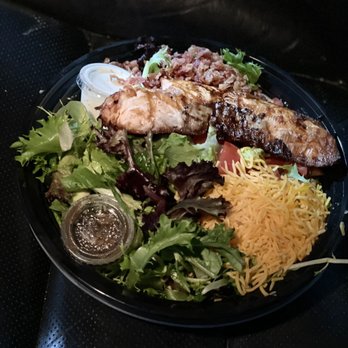 Back A Yard Caribbean Grill - Caribbean Cobb Salad with Jerk Salmon - Caribbean Near Me - Campbell, California Back A Yard Caribbean Grill - Caribbean Cobb Salad with Jerk Salmon - Caribbean Near Me - Campbell, California