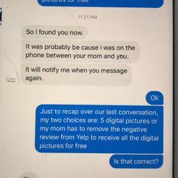 Imagine Photography - This is the conversation about removing the review in order for the girls to get their pictures.