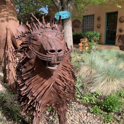 Old Santa Fe Pottery - Outside, between buildings and one of the available sculptures.