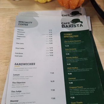 Cafe Barista - September Menu 2021 - Sandwiches Near Me - Kissimmee, Florida