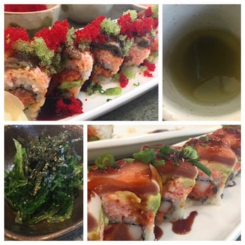 Haru Ichiban - Oishi Roll and Spicy Holiday Roll w/ seaweed salad.. Hot Green tea! - Japanese Near Me - Duluth, Georgia