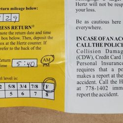 Hertz Car Rental - Date and time with key returned to dropbox before flight..