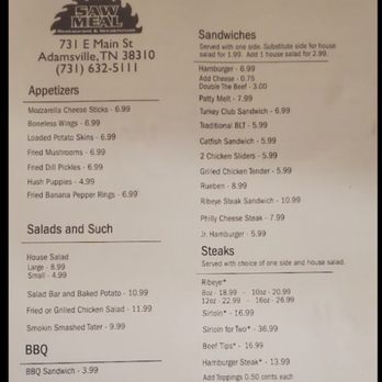 Saw Meal - Menu - Steakhouses Near Me - Adamsville, Tennessee