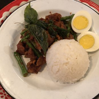 Rim Tanon - Pad prikkhing & khai tom pork. Was a good dish with the green beans, egg, and rice. - Thai Near Me - Houston, Texas Rim Tanon - Pad prikkhing & khai tom pork. Was a good dish with the green beans, egg, and rice. - Thai Near Me - Houston, Texas