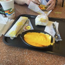 Hot beef burrito , hot enchilada and Hot taco sandwich with extra sauce.
