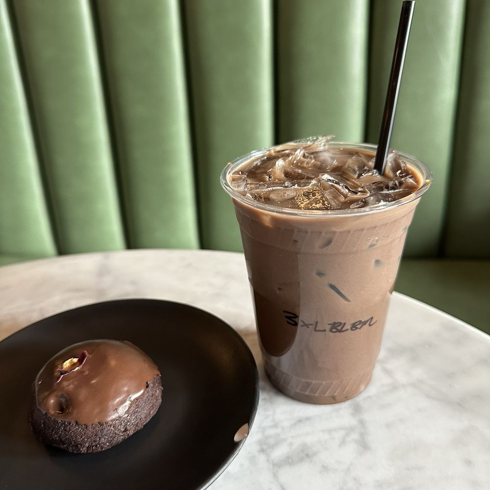 Dark Hall Coffee - Black mocha latte with housemade almond coconut milk and 3 shots with Chocolate Banana Cake GF - Coffee & Tea Near Me - Phoenix, Arizona Dark Hall Coffee - Black mocha latte with housemade almond coconut milk and 3 shots with Chocolate Banana Cake GF - Coffee & Tea Near Me - Phoenix, Arizona