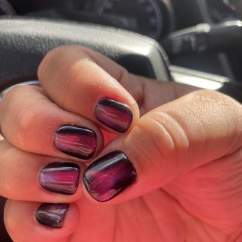 Creative Nails - Manicure gel polish w/purple cat eye over black base - Nail Salons Near Me - Honolulu, Hawaii Creative Nails - Manicure gel polish w/purple cat eye over black base - Nail Salons Near Me - Honolulu, Hawaii