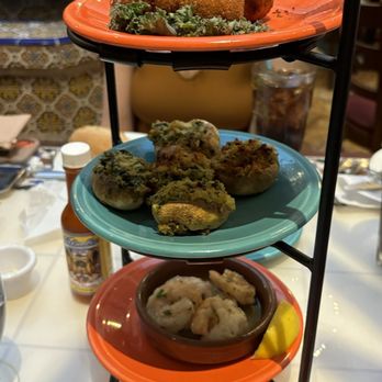 The Columbia - Tapas Sampler with Croquetas de Pollo, Champiñones Rellenos, and Shrimp "Al Ajillo" - Spanish Near Me - St Augustine, Florida The Columbia - Tapas Sampler with Croquetas de Pollo, Champiñones Rellenos, and Shrimp "Al Ajillo" - Spanish Near Me - St Augustine, Florida