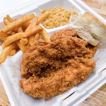 Mike's Chicken - 3 piece tenders with fries, creamed corn and a biscuit. - Chicken Shop Near Me - Dallas, Texas Mike's Chicken - 3 piece tenders with fries, creamed corn and a biscuit. - Chicken Shop Near Me - Dallas, Texas
