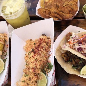 Tacoway Beach - Mexican corn, Guacamole with plantain chips, fish taco, vegetarian taco, pineapple juice. - Mexican Near Me - Rockaway Beach, New York Tacoway Beach - Mexican corn, Guacamole with plantain chips, fish taco, vegetarian taco, pineapple juice. - Mexican Near Me - Rockaway Beach, New York