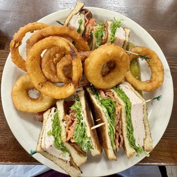 MJ's Downtown Cafe & Bakery - Turkey Club and Onions Rings - American Near Me - Brentwood, California MJ's Downtown Cafe & Bakery - Turkey Club and Onions Rings - American Near Me - Brentwood, California