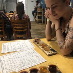 Preparing for our mead flights. With 25+ to choose from, 5 meads per flight, and 2 people, we'll still need to go back to try them all :)