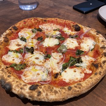 Bettina - Marguerita pizza added red onions and extra basil. They charged for these additional items. - Pizza Near Me - Santa Barbara, California Bettina - Marguerita pizza added red onions and extra basil. They charged for these additional items. - Pizza Near Me - Santa Barbara, California