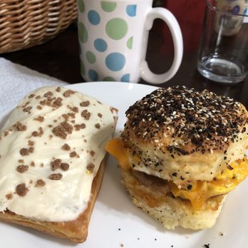 350° Bakery - Maple cinnamon puff tart and sausage, egg, and cheese with pepper jelly on an everything biscuit - Bakeries Near Me - Pittsburgh, Pennsylvania