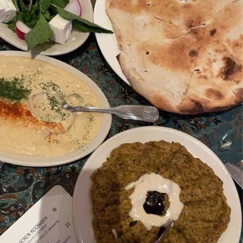 Cafe Caspian - Hummus and eggplant dip - Persian/Iranian Near Me - Houston, Texas