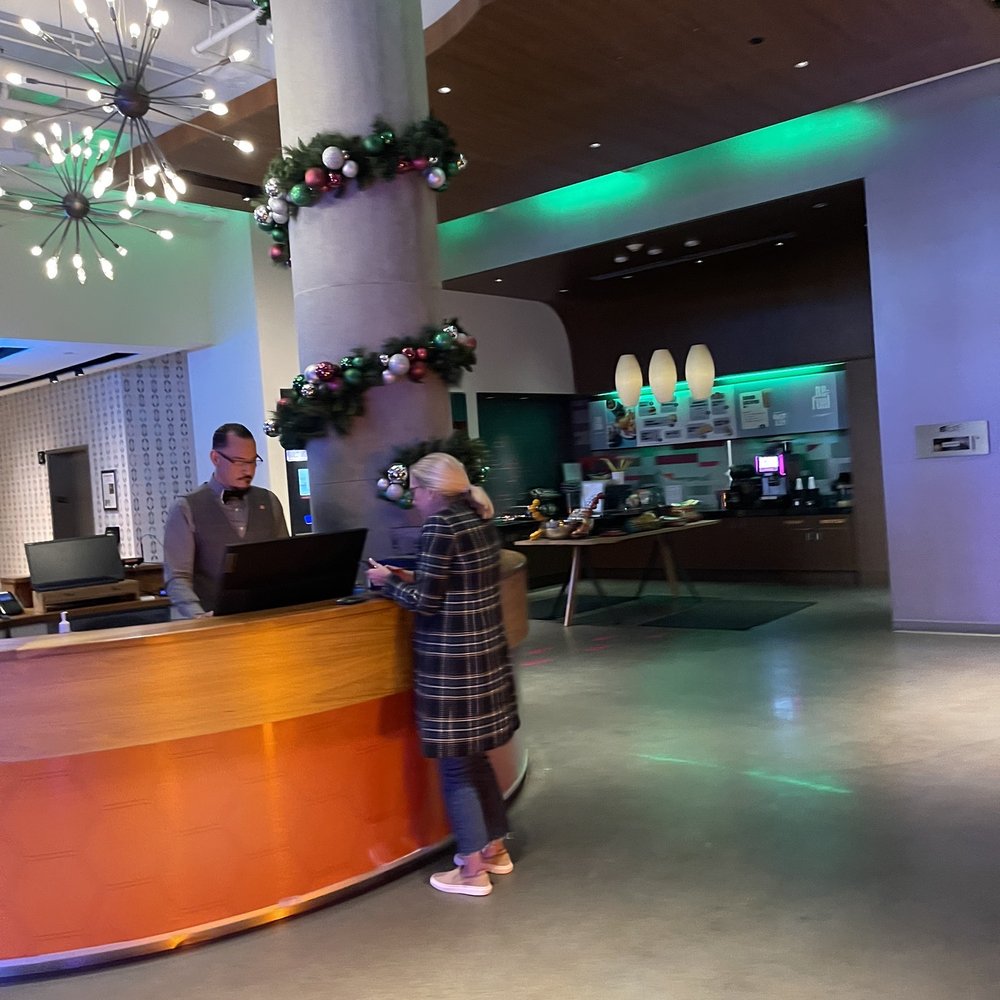 Check-in area. You can see the food area in the back. Check-in area. You can see the food area in the back.